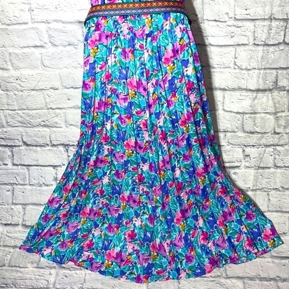 Vintage My Michelle Spring Floral Watercolor Pastel Dress Boho Embroidered Belt - Picture 8 of 16